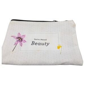 Lizush Natural Beauty Canvas Makeup Bag Zipper Pouch Floral Lining White 9x6